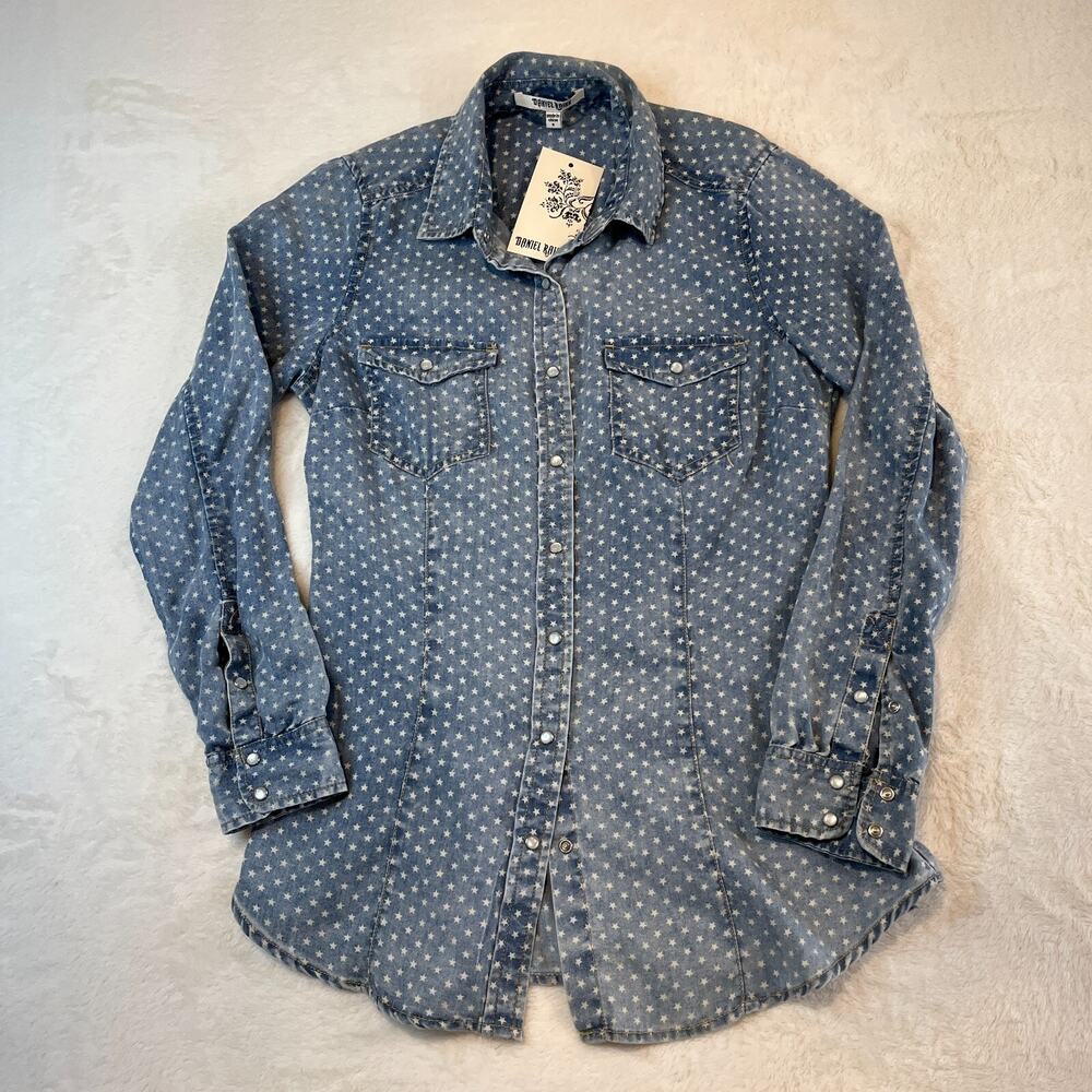 Daniel Rainn Denim Chambray Pearl Snaps Shirt Top - Size S